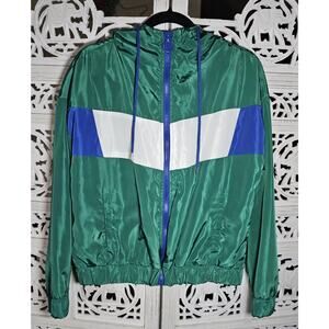 Y2K Outer Edge L Blue Green White Windbreaker Jacket Full Zip Pockets